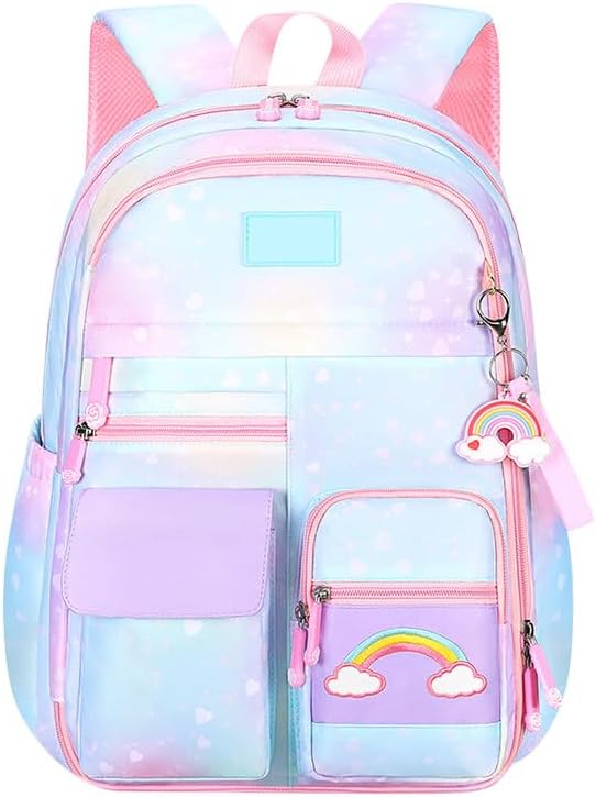 🌈🎀 MOCHILA ARCOÍRIS CON MUCHOS COMPARTIMIENTOS