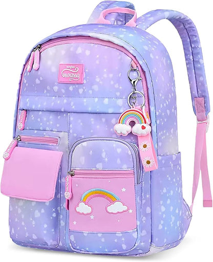 🌈🎀 MOCHILA ARCOÍRIS CON MUCHOS COMPARTIMIENTOS