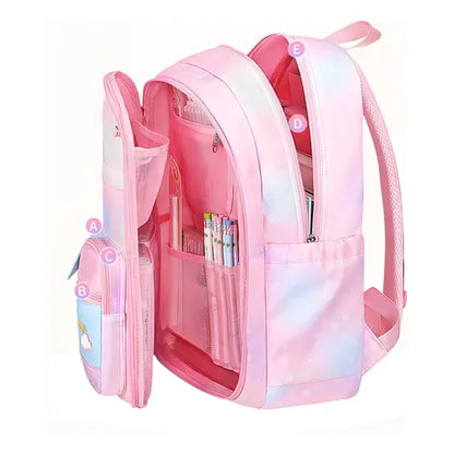 🌈🎀 MOCHILA ARCOÍRIS CON MUCHOS COMPARTIMIENTOS
