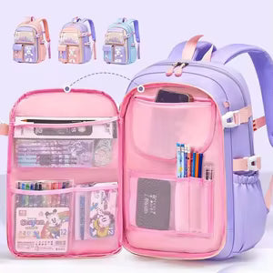 🌈🎀 MOCHILA ARCOÍRIS CON MUCHOS COMPARTIMIENTOS